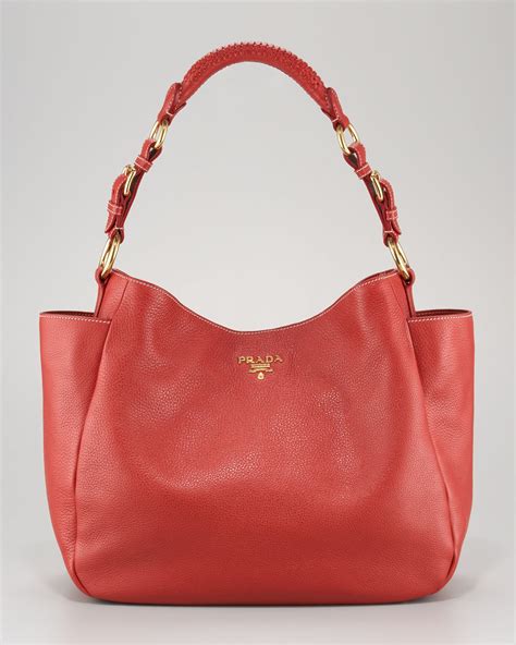 prada vitello daino hobo red|prada vitello daino price.